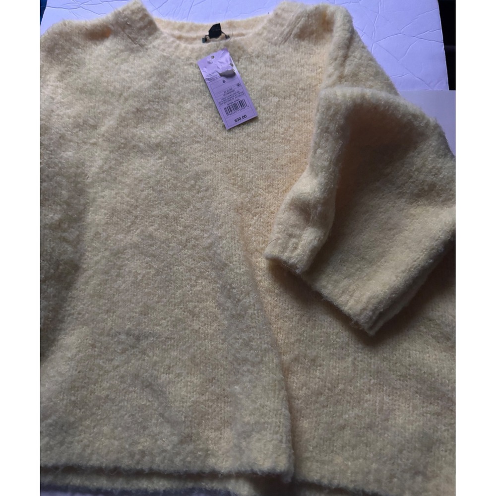 Wild Fable Womens Fuzzy Crewneck Sweater Yellow Alpaca Blend 331 03 7347 Small
